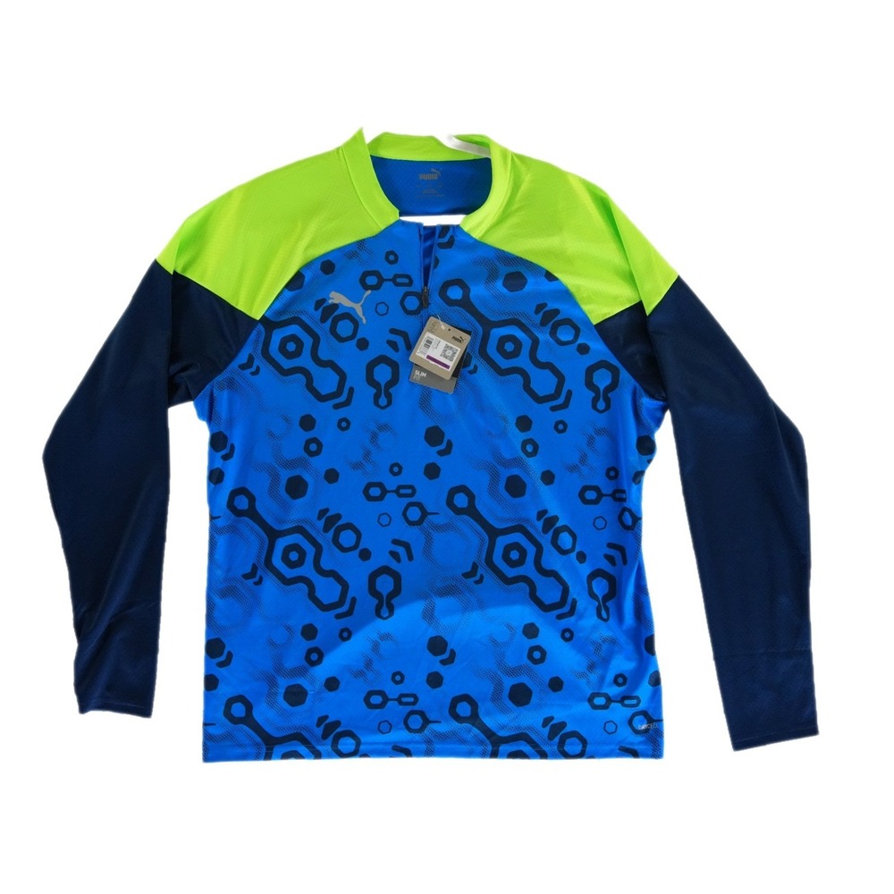 NWT‎ Puma Training Top Men's Size XXL Blue Green Slim Fit 1/4 Zip Shirt DRYCELL